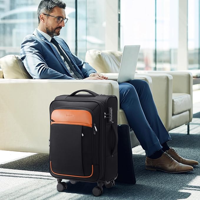 UKEIN Softside Expandable Carry On Luggage 22x14x9 Airline Approved, 20 Inch Suitcase with Wheels & TSA Lock, Travel Suitcase with 4-Piece Packing Bags for Women Men
