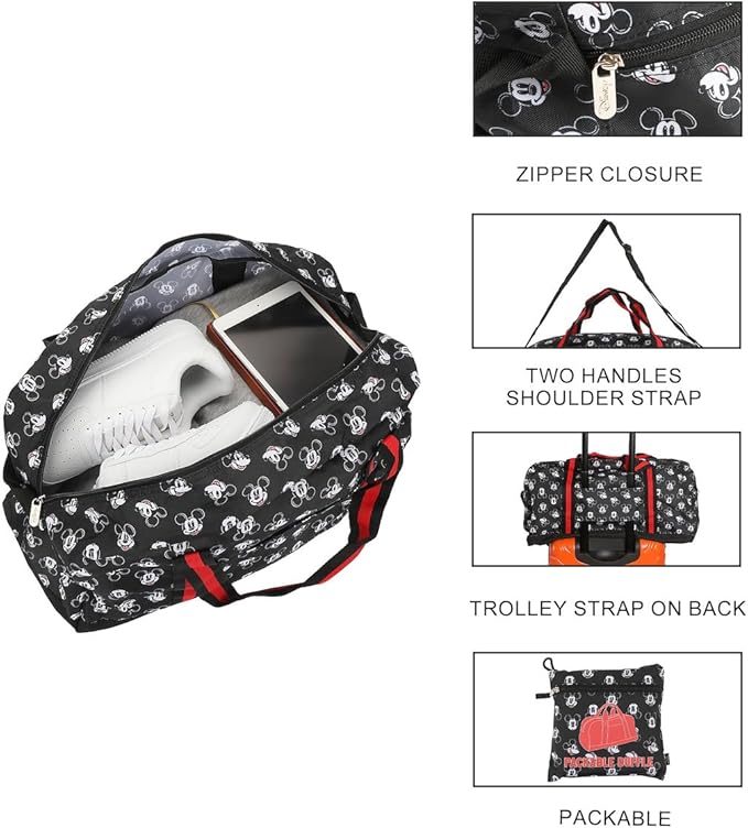 Disney Mickey Mouse Faces All-Over Print Black 21" Packable Duffel