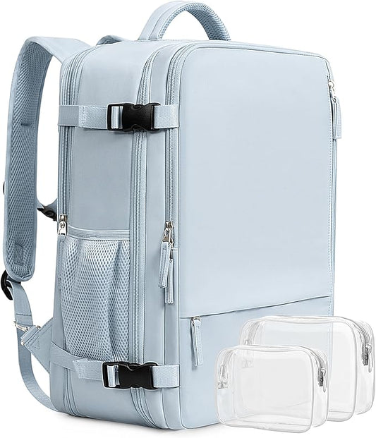 Beraliy 29L Travel Backpack Women, Airline Approved Backpack, Carry On luggage, 17.3 inch Laptop Backpack, Waterproof Business Hiking Weekend Bag, Light-blue