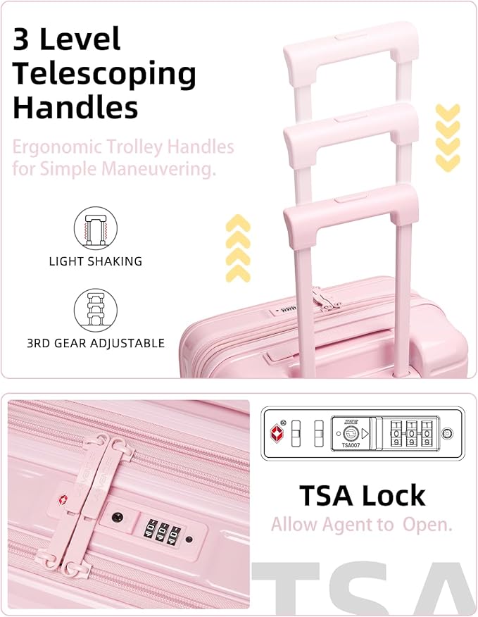 LARVENDER Carry On Luggage 22x14x9 Airline Approved, 20 Inch Expandable PC+ABS Hardside Carry On Luggage with Front Pocket Spinner Wheels TSA Lock for Women Men (Pink)