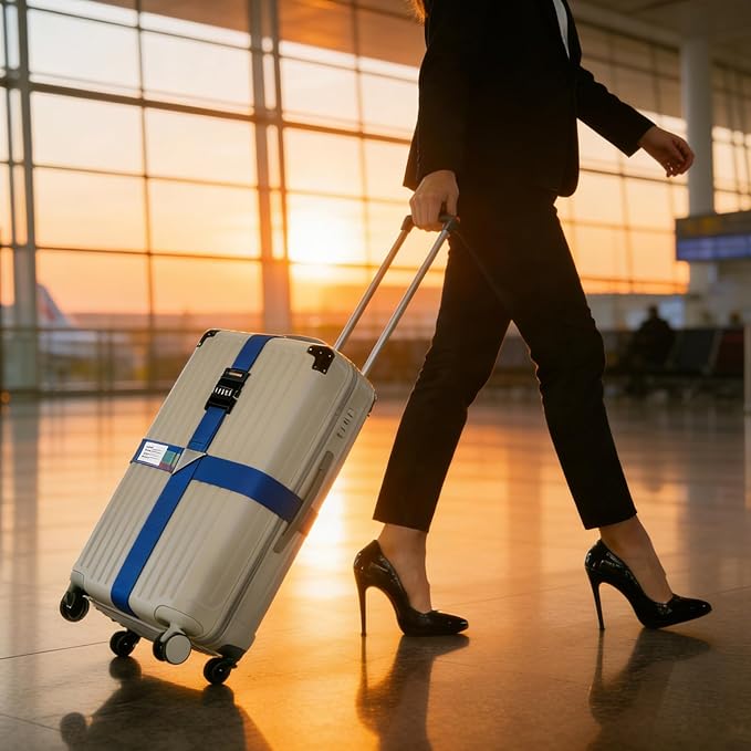 Luggage Straps for Suitcases,Travel Luggage Straps with Lock and Luggage Tags,Suitcase Strap,Adjustable Bright-Colored Travel Belt for Travel Suitcase Bag Closure Accessories. (Blue)