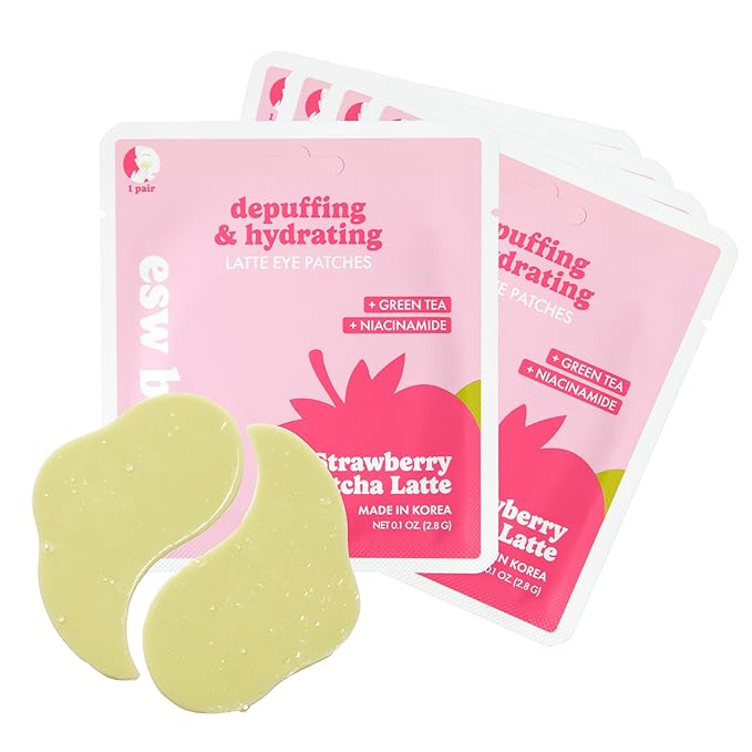 ESW Beauty Strawberry Matcha Latte Under Eye Patches (5-Pack) – Depuffing & Hydrating – Vegan Hydrogel with Green Tea for Refreshing, Nourished Under Eyes