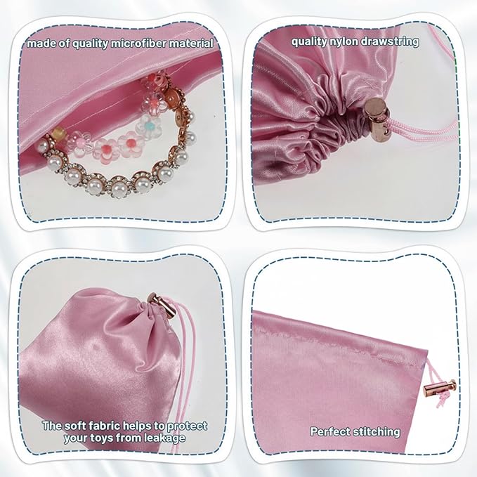 Adult Toy Storage Bags, 6 Pcs Quality Satin Silk Drawstring Pouch Adjustable Microfiber Toy Organizer Bags Gift Bag Foldable Ditty Bag for Women Men Toys Underwear Sunglasses Cosmetic (3 Sizes Purple)