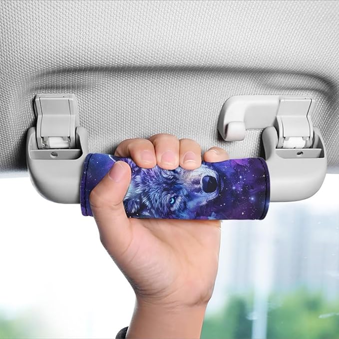 BIGCARJOB Animal Purple Wolf Luggage Handle Cover Set of 2 Pcs Wolf Print Suitcase Handle Sleeve Door Handle Wraps Travel Accessories Gifts