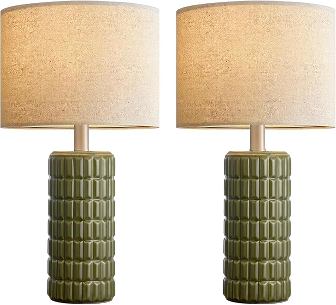 Seealle 23" Modern Ceramic Table Lamps Set of 2, Lamps for Bedroom, Green | Lamps for Living Room, Bedroom, Bedside, Night Stands, End Table, Desk, Farmhouse Home Decor
