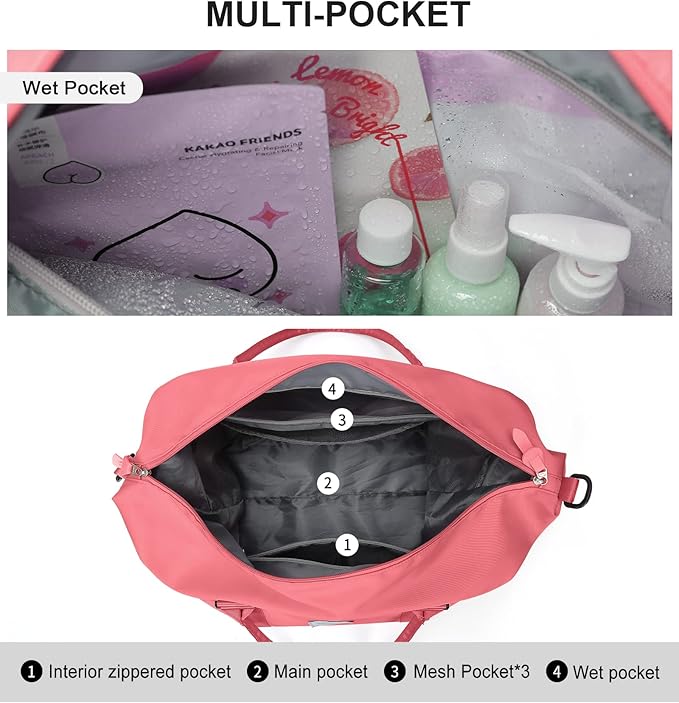 HYC00 Travel Duffel Bag,Carry-on Overnight Weekender Bags for Women,Sports Tote Gym Bag with Wet Pocket