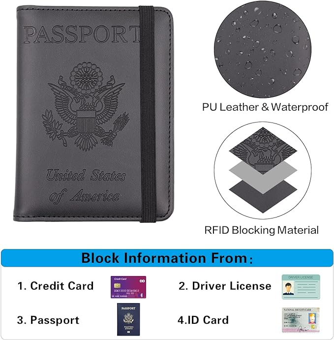 Melsbrinna Premium Leather Passport Holder Covers Case, Waterproof Rfid Blocking Travel Wallet Passport Holder with Pen Holder, Cute Passport Book for Women/Men
