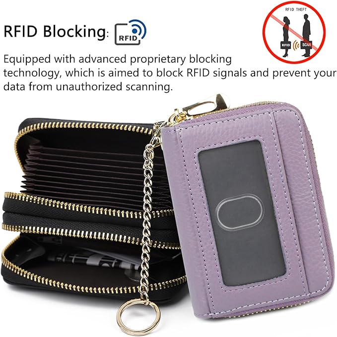 imeetu RFID Credit Card Holder, Small Leather Zipper Card Case Wallet for Women