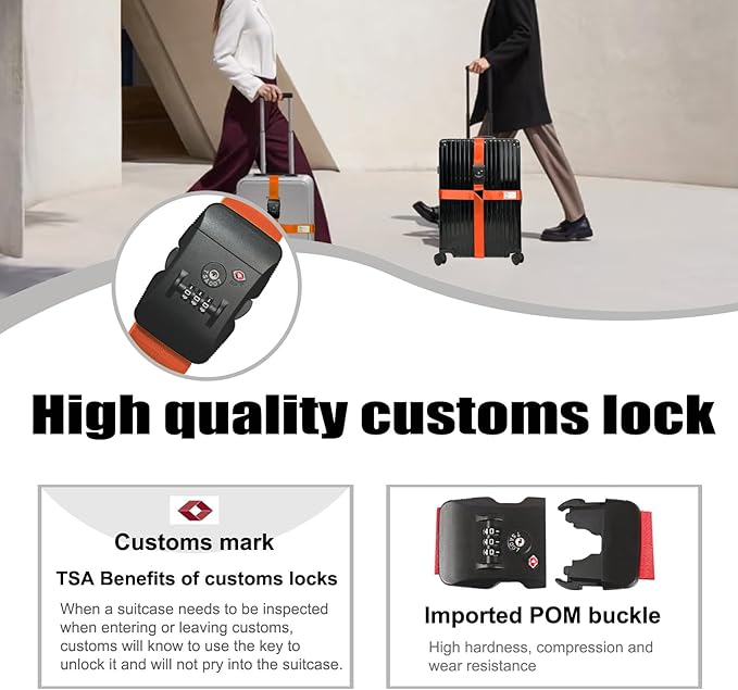 Luggage Straps TAS,Travel Strap with Name tag,Easy to Identify,Luggage Straps TSA Approved with Lock,Combination Luggage Lock with Adjustable Length,Compatible with 20-34 inch Luggage(Orange 1 Pack)