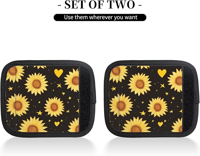 Yellow Sunflowers Stars Heart Luggage Handles Wrap Grips For Suitcases Luggage Travel Accessories For Airplane 2pcs