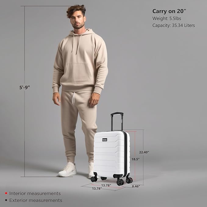 InUSA TREND Luggage with Spinner Wheels | Durable Lightweight Hardshell Suitcase, Travel bag with Handle and Trolley, 20-Inch Carry On Small Luggage | White