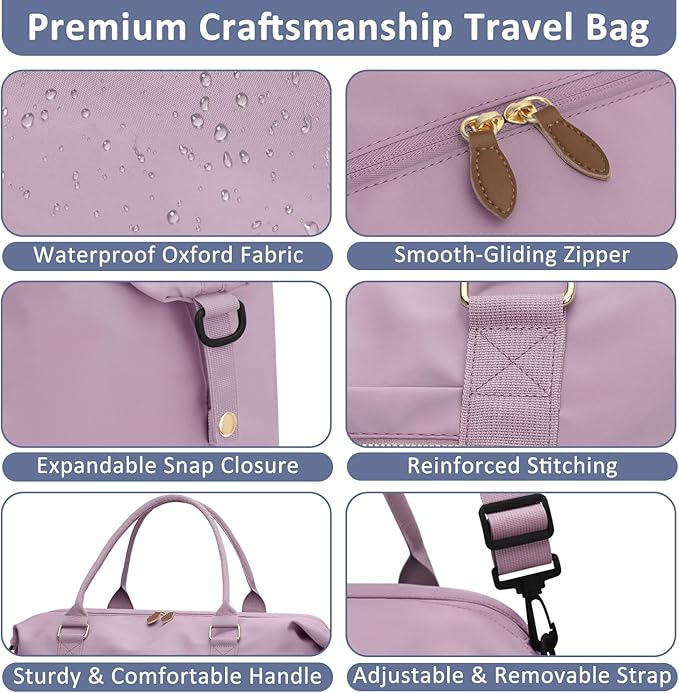 Travel Duffle Bag for Women, Weekender Bags, Hospital Bag for Labor Delivery, Lightweight Tote Duffel Overnight Bag with Luggage Sleeve,Airplane Travel Bags (Purple, X-Large)