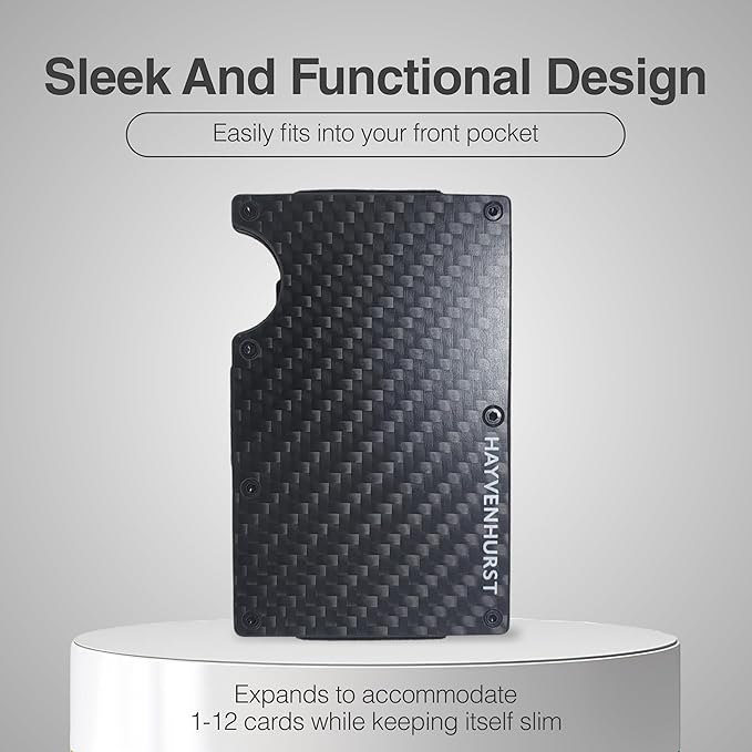 Hayvenhurst Wallet For Men - Reinvented Design Men's Wallet - Slim, Minimalistic & Seamless, Blocks RFID Scanners with a Cash Strap (Carbon Fiber) | Reinvented Design, Slim, Minimalistic, Seamless, Blocks RFID Scanners, Cash Strap