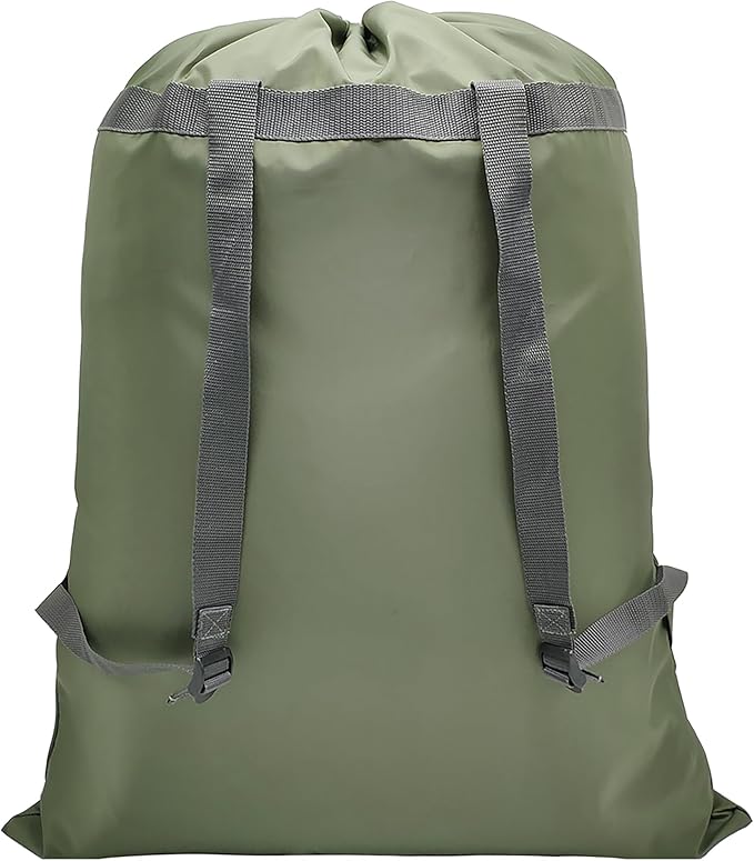 Laundry Bag Backpack, 27” x 34”Sturdy Laundry Bag with Shoulder Straps Drawstring Closure Heavy Duty Foldable Laundry Backpack for College, Travel, Laundromat, Apartment (Army Green)
