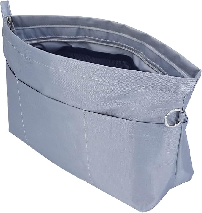 Time Wing Handbag Tote Purse Organizer Insert Bag Liner Shaper Divider Zipper 11 Pockets Compartments Medium Grey