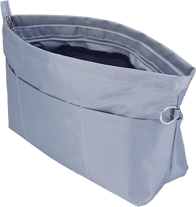 Time Wing Handbag Tote Purse Organizer Insert Bag Liner Shaper Divider Zipper 11 Pockets Compartments Small Grey