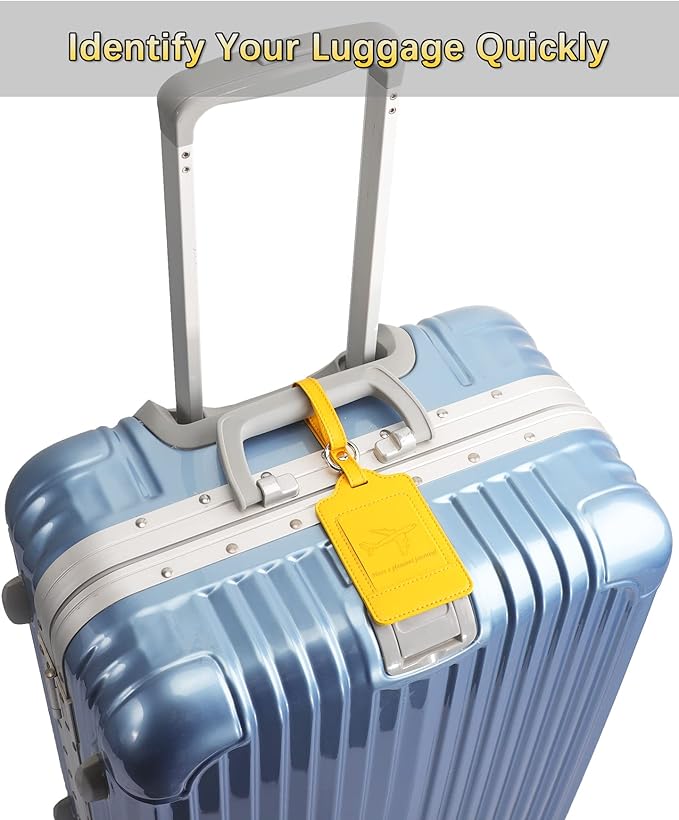 3 Pack Luggage Tags - Quick Install, Privacy Protection, Airplane Travel Essentials for Suitcases, Durable Leather - Yellow