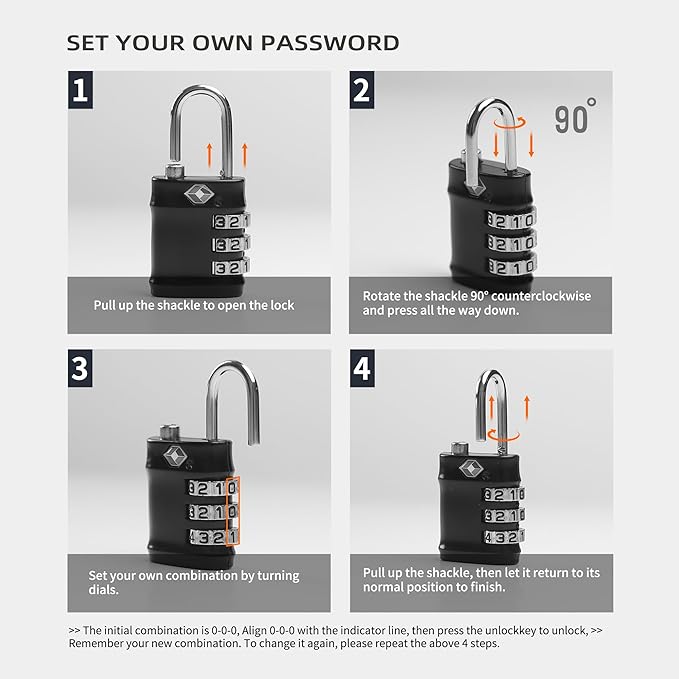Luggage Locks TSA Approved, Combination Lock for Locker, Travel Essentials Small Padlock Combination, Padlock with Code for Gym Locker, Suitcase, Cabinet, Gun Case, Backpack, Bag, Zipper