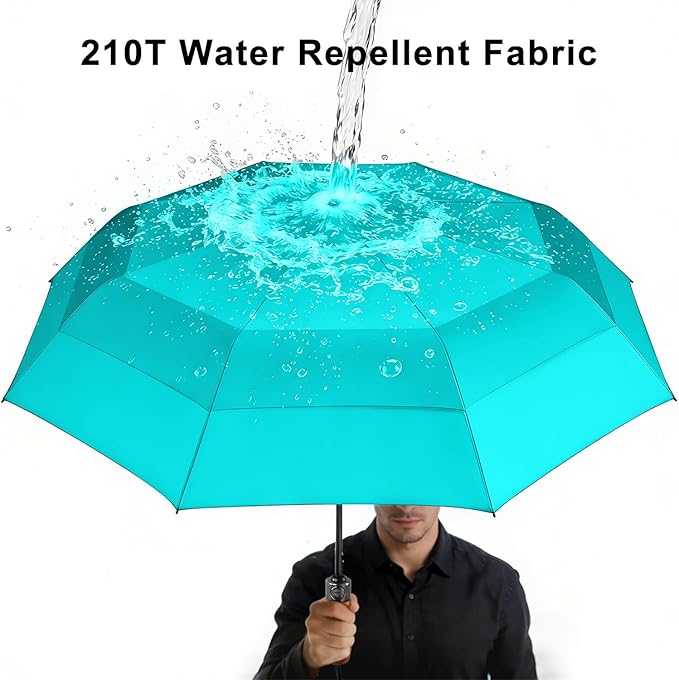 Lejorain Large Folding Golf Umbrella - Compact Mens Umbrellas Travel Rain and Windproof 54inch Collapsible Automatic Open Close Umbrella 210T Teflon Vented Double Canopy