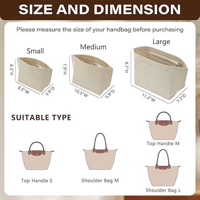 Fit Longchamp Organizer Insert, for Long Champ Le Pliage L Bag Handbag Women, with Cup Holder, Large/Beige