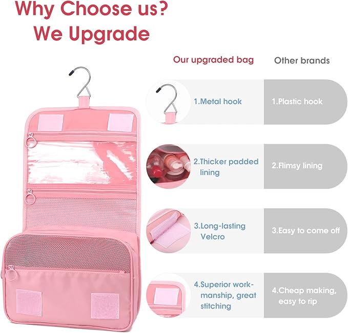 Narwey Small Hanging Travel Toiletry Bag for Women, Travel Bag for Toiletries, Makeup Bag Organizer Make Up Bags Cosmetic Bags for Girls