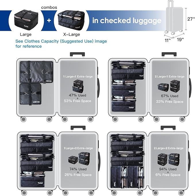 Grand Fusion Stow-N-Go Packing Organizer for Luggage, Portable Hanging Travel Shelves, Carry-On Closet, Hanging Packing Cubes, Collapsible Carry-On Organizer for Cruises & Hotels. Black - L