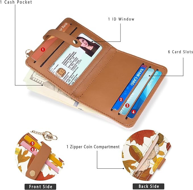 Airkit Small Wallets Woman RFID Blocking Leather Credit Card Holder - with ID Window - Card Wallets for Women - with Zipper Coin Purse - Keychain Wallet