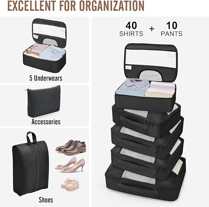 Veken 10 Set Packing Cubes for Travel Essential, Suitcase Organizer Bags in 4 Sizes, Carry-On Luggage Accessories with Large Laundry & Hanging Toiletry Bag, Must-Have for Airplane, Road Trip & Camping