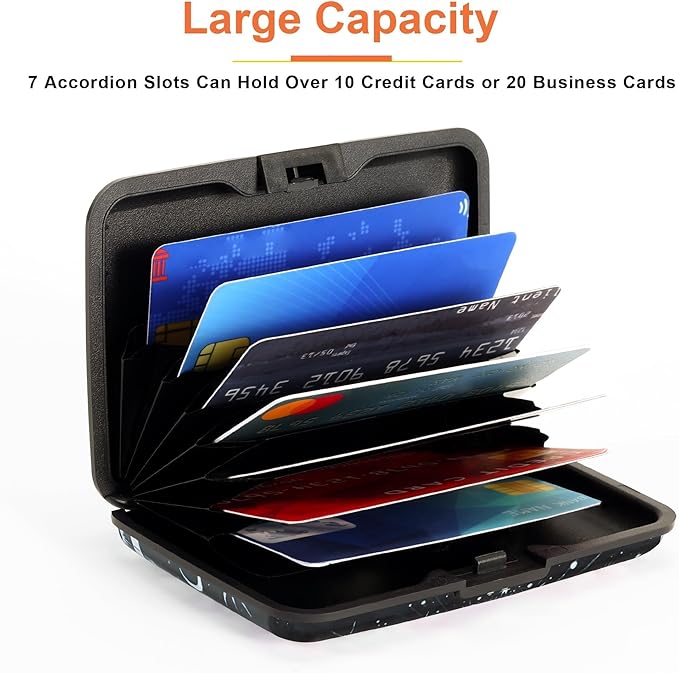 Mayski Credit Card Holder, RFID Blocking, Aluminum Alloy Hard Case, Small Mini Business Metal Wallet for Women Men, Sun Moon
