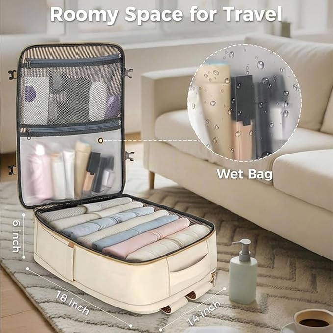 Taygeer Underseat 40L Travel Backpack with Shoe Compartment, TSA Approved Frontier Airlines Personal Item Bag, 18x14x8 inches Travel Bag for Women Weekender Fits Spirit Frontier Allegiant, Beige