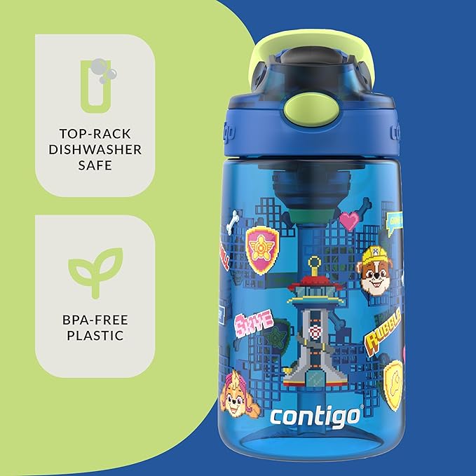 Contigo Aubrey Paw Patrol Leak-Proof Spill-Proof, 8-Pack Water Bottle with Autospout, 14oz, Power Pups and Dino Treks, Green and Blue