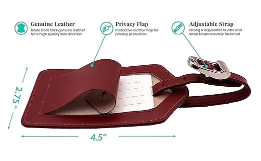 Merlot Genuine Top Grain Leather Luggage Tag