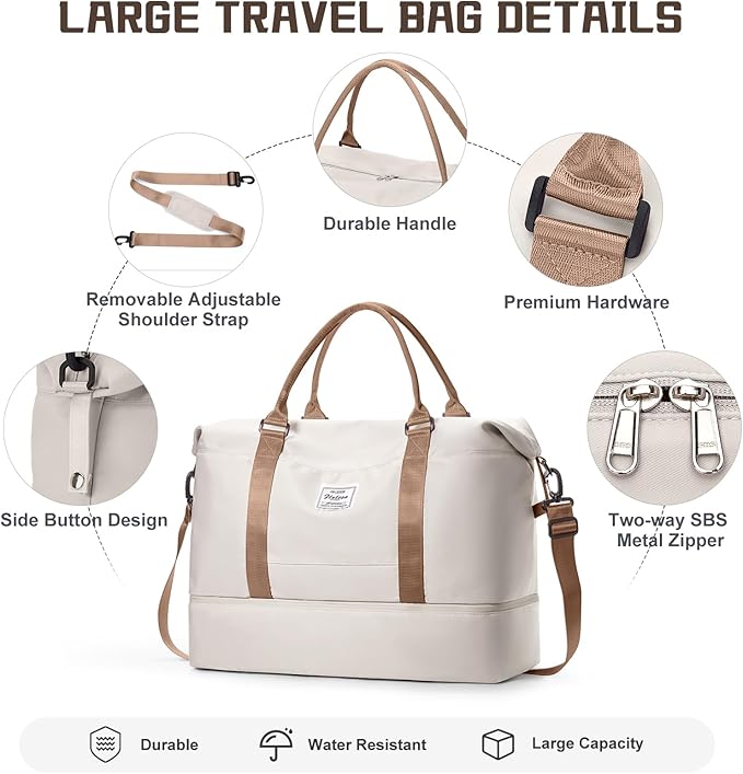 Travel Duffel Bag with Shoes Compartment, Overnight Weekender Bags for Women, Carry on Personal Item Travel Set