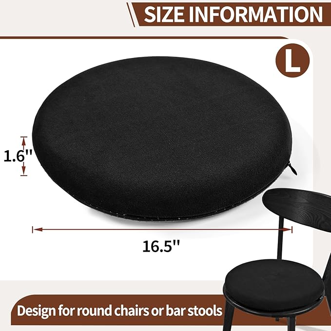 BUYUE Memory Foam Seat Cushion, Dia 16.5" Soft Velvet Round Stool Cushion Anti-Slip Chair Pads, L, Black