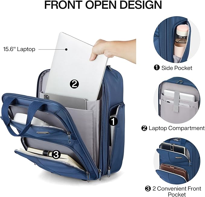 Hanke Expandable Underseat Carry on Luggage for Airplanes,Small Rolling Softside Suitcase Travel Luggage Personal Item Bag,Lightweight luggage bags for travel,Blue,16-Inch