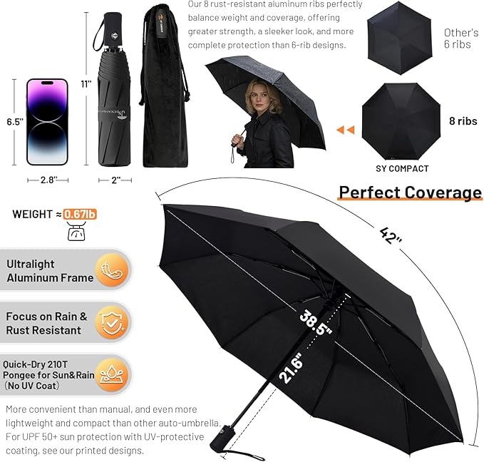 SY COMPACT Travel Umbrella Windproof Automatic Umbrellas Small Compact UV Sun Protection Factory Outlet Umbrella