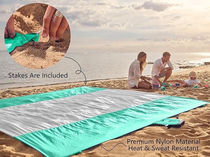 WEKAPO Beach Blanket Sandproof Waterproof, Extra Large Beach Mat, Oversized & Compact Sand Free, Quick Drying Beach Essentials for Vacation, Cruise, Picnic & Camping with Stakes