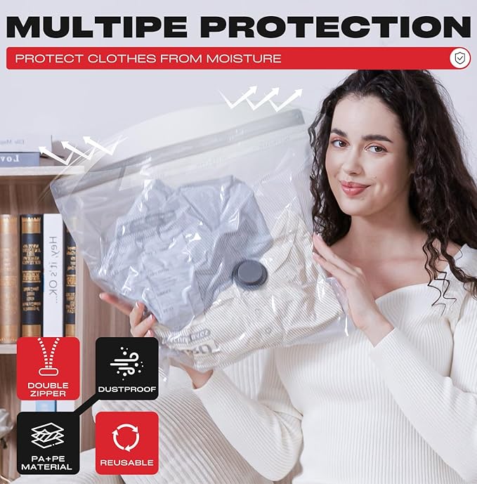 Travel Vacuum Storage Bags with Rechargeable USB Pump, 18 Pack Carry-On Size Compression Packing Bags for Luggage and Suitcase, Space Saver for Clothes and Clothing Travel