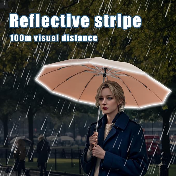 Fogkey Large Windproof Travel Umbrella, Portable Reverse Folding Car Umbrella, Compact Inverted Design with Waterproof Canopy, Automatic, 10 Durable Ribs, 45.6/13 Inch, Fits Backpack
