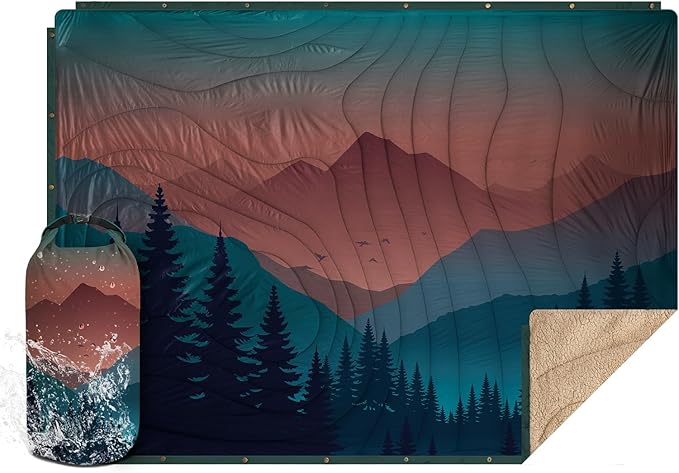 Outdoor Camping Blanket - Puffy Camping Blanket Packable,Sherpa Fleece Warm Blanket for Camping, Outdoors, Travel, Stadium, Festivals, Beach, Hammock 56"x 78" Machine Washable, DWR, Lightweight