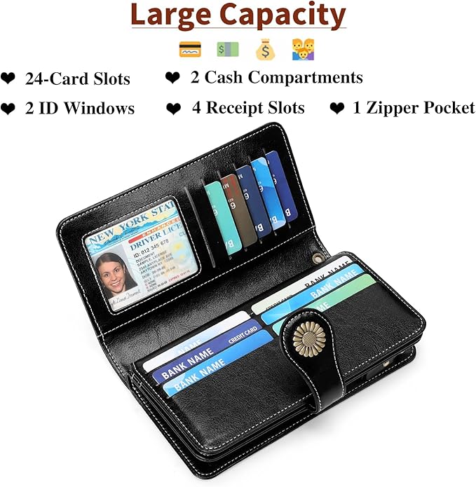 SENDEFN Wallets for Women Leather Credit Card Holder with RFID Blocking Large Capacity Wristlet | with RFID Blocking, Large Capacity, Wristlet, with RFID Blocking, Large Capacity, Wristlet