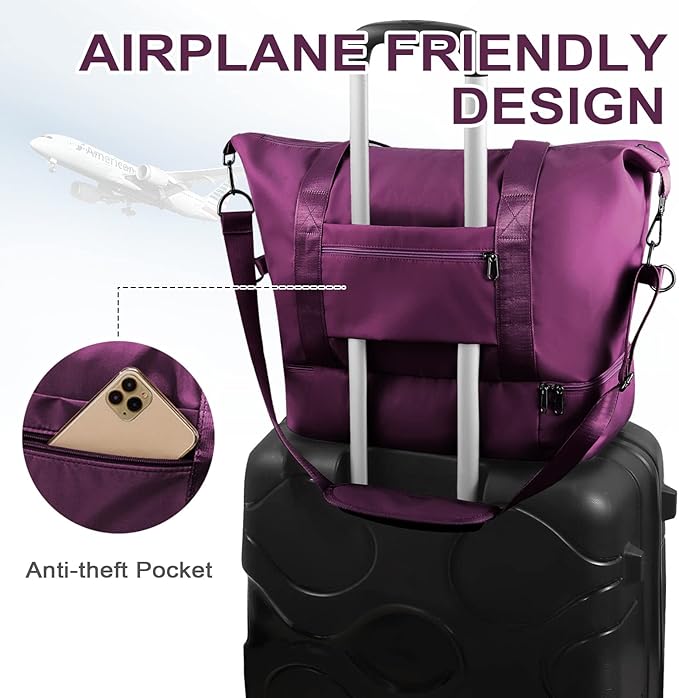 WOOMADA Weekender Bag for Women, Travel Duffel Bags with Shoe Compartment & Wet Pocket, Personal Item Bag for Airlines