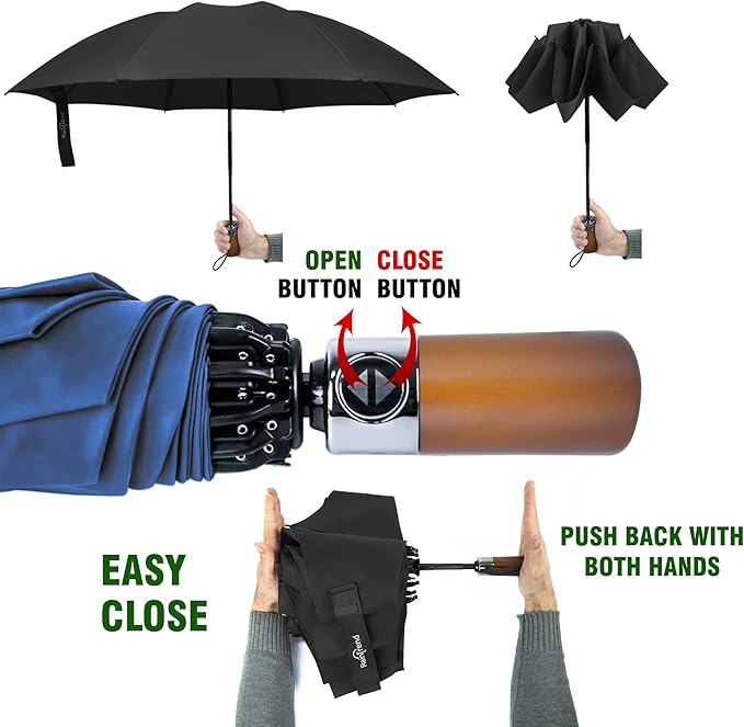 Raintrend Windproof Travel Umbrellas for Rain Automatic +10% Bigger Canopy Strong Frame Compact Folding Portable Umbrella for Women Men Backpack Purse