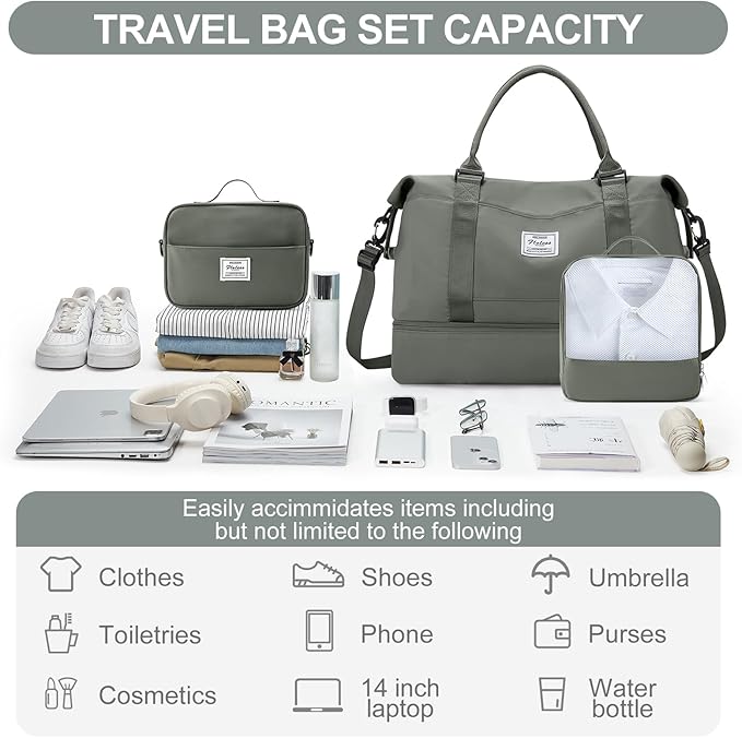 Weekender Bags for Women,Travel Duffle Overnight Bag with Shoe Compartment,Personal Item Carry On Bag,Gym Bag,3 Pcs Set
