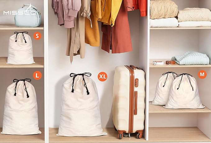 MISSLO Set of 3 Cotton Breathable Dust-proof Drawstring Storage Pouch Multi-functional Bag. Pack 3 S