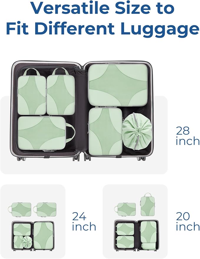 BAGSMART Compression Packing Cubes for Travel, Compressible Luggage Organizer for Cruise Ship, Lightweight Travel Essentials 6-Pack 1L+2M+2S+1Shoe Bag