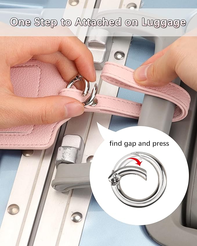 3 Pack Luggage Tags - Quick Install, Privacy Protection, Airplane Travel Essentials for Suitcases, Durable Leather - Lichee Light Pink