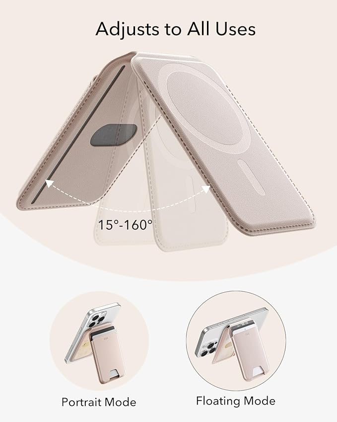 ESR Aura for MagSafe Wallet with Adjustable Stand, RFID Blocking, 5 Card Holder for Phone Case, Slim Magnetic Wallet for iPhone 17e/17/16/15/14/13/12 Series, Not for 13/12 Mini,Desert Titanium