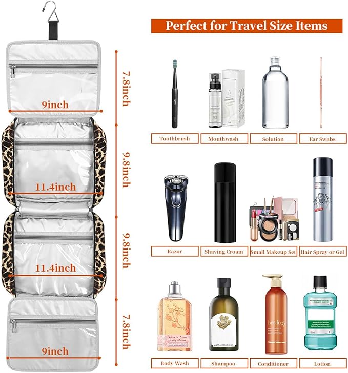 Bosidu Hanging Travel Toiletry Bag,Large Capacity Cosmetic Travel Toiletry Organizer for Women with 4 Compartments & 1 Sturdy Hook,Perfect for Travel/Daily Use/Christmas