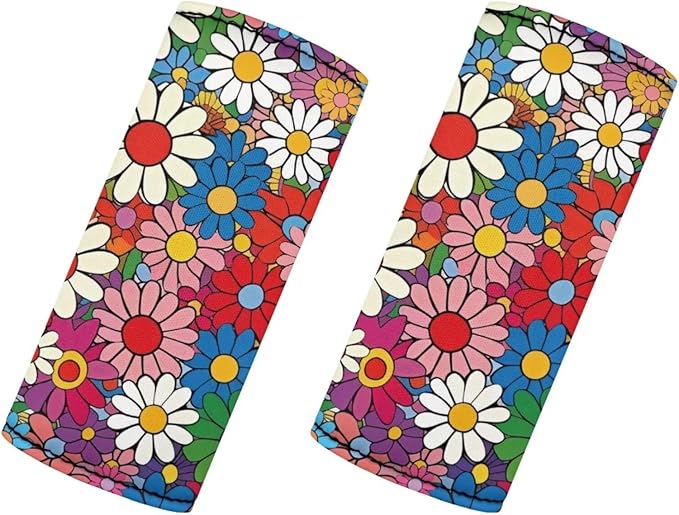 BIGCARJOB 2 Pieces Luggage Handle Wrap with Pink Hippie Daisy Print Trolley Case Grip Suitcase Identifier Protective Cover Luggage Handles Wrap Grips Women Girls Luggage Accessories